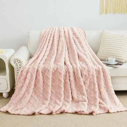 Aganear Twin Blanket - 3D Stylish Design, Lightweight Blanket Super Soft, Warm, Decorative Present for All Seasons, Portable Throw Blankets for Couch, Sofa, Bed, Car(60"×80", Pink)