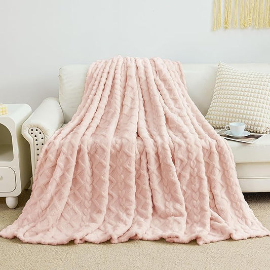 Aganear Twin Blanket - 3D Stylish Design, Lightweight Blanket Super Soft, Warm, Decorative Present for All Seasons, Portable Throw Blankets for Couch, Sofa, Bed, Car(60"×80", Pink)