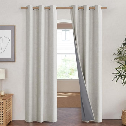NICETOWN Snowbound Vintage Linen 100% Blackout Curtains for Living Room, Thermal Insulated Curtains 84" Long, Noise Reducing Window Treatment Drapes for Hall Room, 42" Wide Per Panel, Set of 2