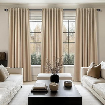 Topfinel Blackout Linen Blend Curtains 84 inch Long 2 Panels,Back Tab with Hooks,Light Blocking Thermal Insulated Draperies Modern Farmhouse Textured Curtains for Living Room Dining Room,Tan Camel