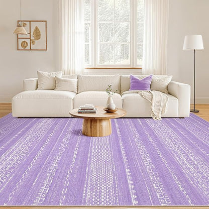 Nakagishi Purple Rug for Bedroom Girls: 5x7 Washable Boho Large Neutral Area Rug Cute Soft Modern Indoor Floor Non-Slip Accent Carpet for Living Room Nursery Kids Playroom Dorm Preppy Baby Room Decor