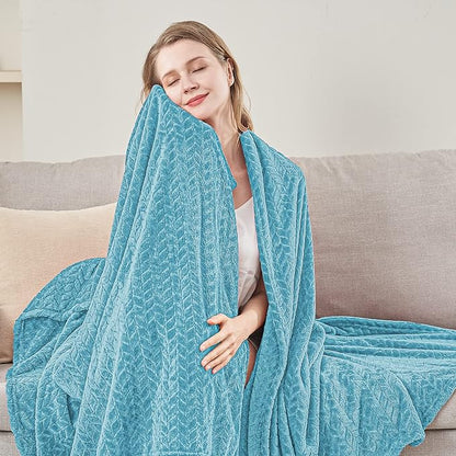 inhand Blue Fleece Twin Blanket, Super Soft Flannel Cozy Blankets for Adults, Lightweight Leaves Pattern Fuzzy Blanket for Couch Sofa Bed Office, Warm Plush Blankets for All Season, 60x90 Inches
