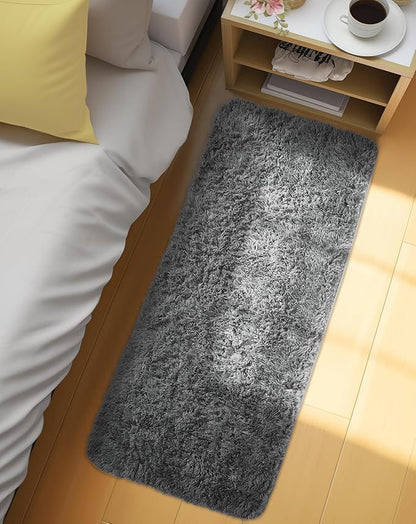 Ophanie Runner Rug for Hallway, 2x5 Upgrade Non-Slip Fluffy Soft Bedside Rugs, Bedroom Living Room Grey Shaggy Gray Carpet for Kids Girls Boys Dorm Nursery Home Decor Aesthetic