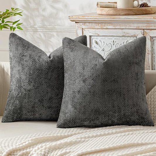 MIULEE Pack of 2 Couch Throw Pillow Covers 18x18 Inch Dark Gray Modern Boho Accent Decorative Pillow Covers Soft Polyester Farmhouse Cushion Covers for Home Decor Bed Sofa Living Room