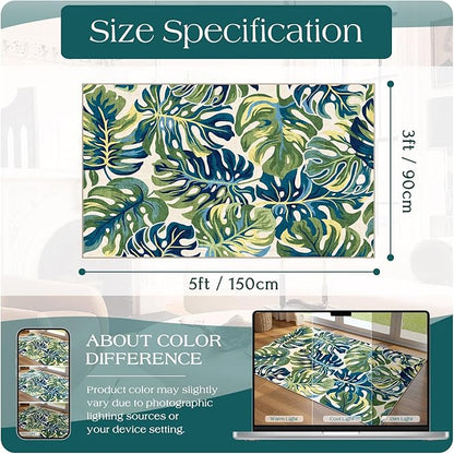 3x5 Botanical Entry Rug - Small Washable Indoor Outdoor Mats for Front Door Non-Slip Porch Rug Spring Tropical Green Leaf Throw Rugs for Living Room Bedroom Entryway Kitchen Office Porch Decor