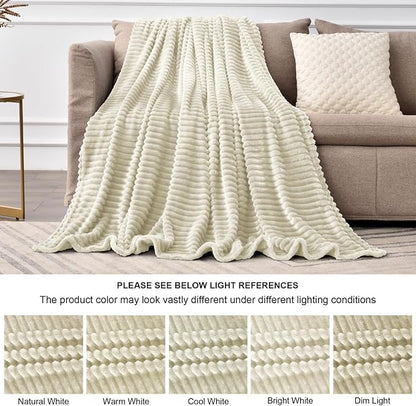 BEDELITE Fleece Blanket King Size – 3D Ribbed Jacquard Soft and Warm Decorative Fuzzy Blankets – Cozy, Fluffy, Plush Lightweight Throw Blankets for Couch, Bed, Sofa(Beige, 108x90 inches)