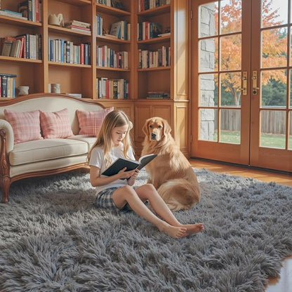 Rugs for Living Room 6x9, Alfombras para Salas Shag Large Plush Soft Area Rug, Shaggy Carpets for Bedroom, Kids Boys Girls Home Decor Aesthetic (Dark Grey, 6 x 9 Feet)