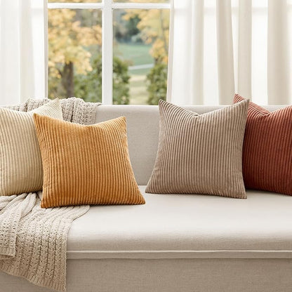 MIULEE Boho Farmhouse Terra Cotta Throw Pillow Covers 18x18 Inch Set of 4 Mordern Nordic Cushion Covers Soft Corduroy Home Decor for Couch Bed Sofa Living Room