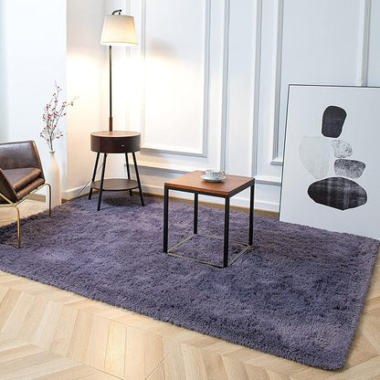 TWINNIS Super Soft Shaggy Rugs Fluffy Carpets 9x12 Feet, Indoor Modern Plush Area Rugs for Living Room Bedroom Kids Room Nursery Home Decor, Upgrade Anti-Skid Fuzzy Rug, Grey Purple