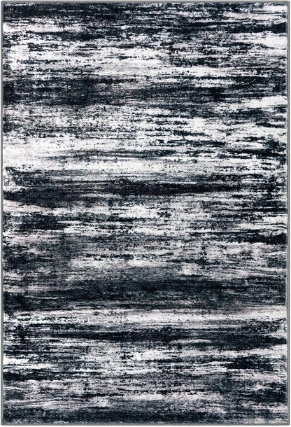 KOZYFLY Modern Abstract Small Area Rugs, 2x3 Washable Kitchen Rug Non-Slip Soft Small Bathroom Rug, Black Navy Blue Grey Striped Entryway Rugs Faux Wool Doormat for Bedside Entrance Bedroom Sink