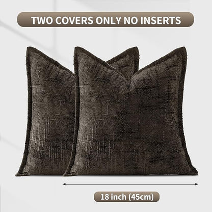 HPUK Fall Chenille Soft Throw Pillow Covers 18x18 Set of 2, Accent Cushion Covers for Living Room, Bedroom, Decorative Solid Color Pillow Covers for Couch, Sofa, Chair, Charcoal