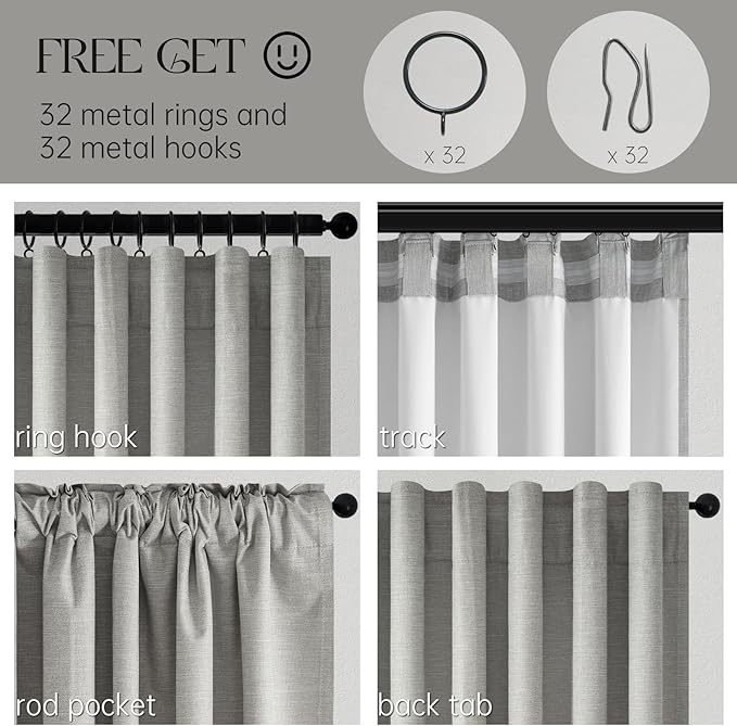 Topfinel 92 Inch Linen 100% Blackout Curtains 2 Panels for Living Room Bedroom Thermal Insulated Total Black Out Linen Drapes with Back Tab Room Darkening Charcoal Grey Window Curtains 52x92