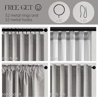 Topfinel Grey Linen Blackout Curtains 90 Inches Long for Bedroom Living Room 100% Black Out Thermal Insulated Ring Hooks Back Tab Room Darkening Pleated Drapes Dark Gray 90 Inch Curtain 2 Panels