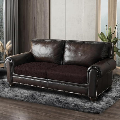 Leather Look Couch Cushion Covers Sofa Seat Slipcovers Sets Couches Furniture Protector for Sectional Armchair Loveseat Pets Kids Stretch Spandex Fabric (2 Cushion Loveseat, Chocolate)