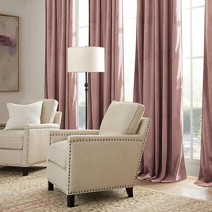RYB HOME Dusty Pink Velvet Curtains 72 inches with Hook Belt, Soft Fabric Room Darkening Thermal Insulated Luxurious Home Decor Curtains for Living Room Bedroom, W 52" x L 72", 2 Panels Set
