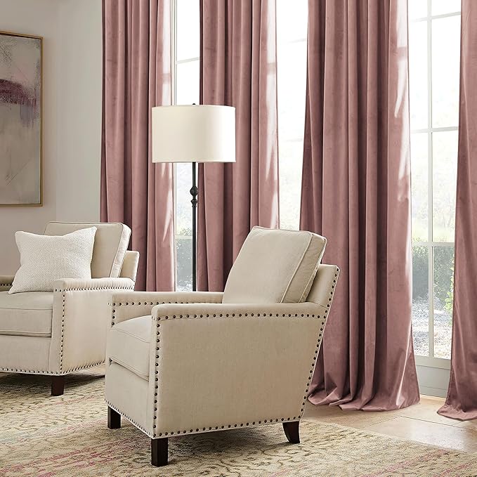 RYB HOME Girls Curtains for Bedroom, Back Tab Room Darkening Baby Kids Velvet Curtains 90 inches Long for Nursery, W 52 x L 90, 2 Panels Set