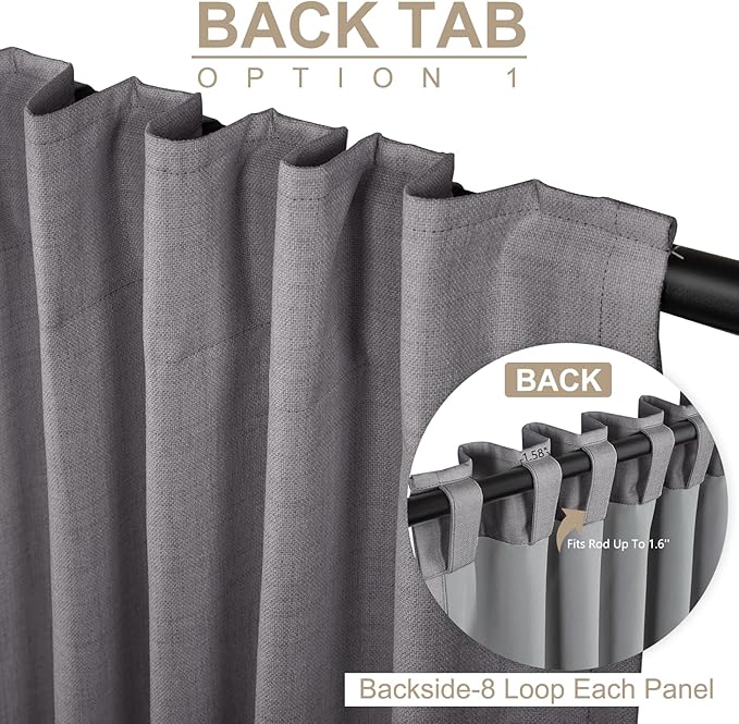 100% Blackout Shield Linen Blackout Curtains for Bedroom 84 Inches Long, Back Tab/Rod Pocket Living Room Drapes, Thermal Insulated Blackout Curtains 2 Panels Set, 50" W x 84" L, Darkgray