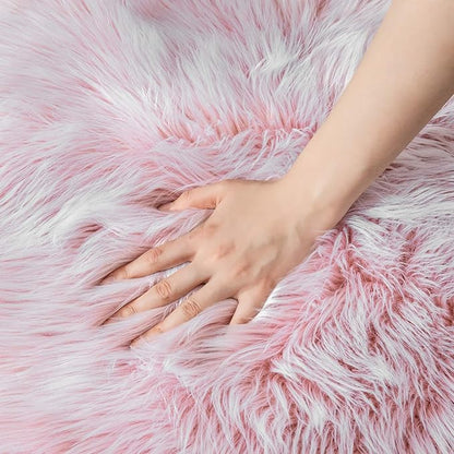 Ashler Faux Fur Rug, Fluffy Shaggy Area Rug Ultra Soft 6 x 9 Feet Rectangle Fur Rug Frosted Bottom Pink Fuzzy Rug Machine Washable Shag Rug, Nursery Decor Throw Rugs for Bedroom, Living Room