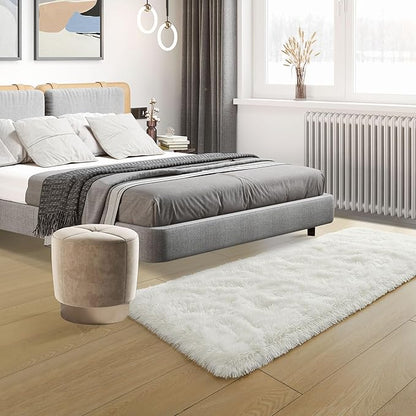 Tepook Soft Runner Rugs for Bedroom 2x6 ft with Rubber Backing, Cream Fluffy Rugs for Living Room, Shag Bedside Rug Fuzzy Plush Carpet for Room, Area Rug for Dorm Nursery Hallway Indoor Home Decor