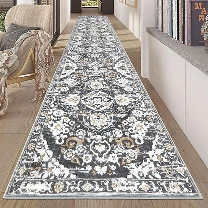 HEBE Hallway Runner Rug 2'8''x14' Washable Vintage Distressed Area Rugs Non Slip Laundry Rug Runner Boho Floor Carpet Runners for Hallways Entryway Laundry Room Kitchen Bathroom