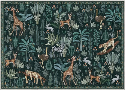 OPPODREAM Animal Soft Area Rugs 5x7, Washable Black Rug with Non Slip Backing, 5 x 7 Faux Cashmere Low-Pile 5x7 Carpet