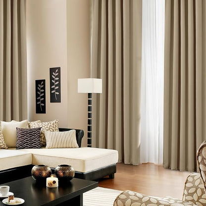 Deconovo Solid Room Darkening Panels Back Tab and Rod Pocket Curtains Blackout Thermal Insulated Curtains for Living Room 52Wx63L Inch Khaki 2 Panels