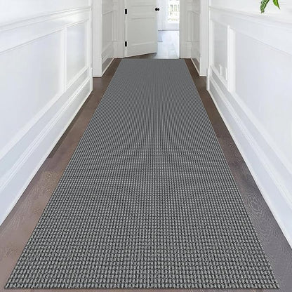 KOZYFLY Extra Long Runners for Hallways 3x14 ft Washable Kitchen Runner Non Slip Rubber Backed Hallway Rug Cotton Entryway Runner Rug Floor Carpet for Indoor Hall, Kitchen, Stair, Grey/Dark Grey