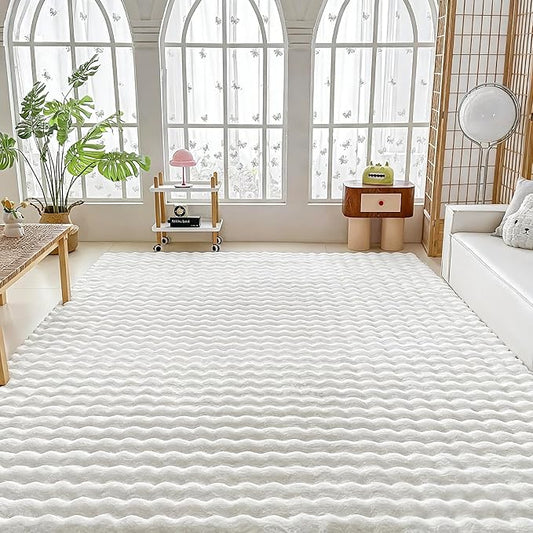 White Rabbit Plush Rug 6'x9', Fluffy Faux Fur Shaggy Area Rug for Nursery, Kids Room Decor, Soft Fuzzy Carpet for Living Room, Bedroom, Teen Girls Room