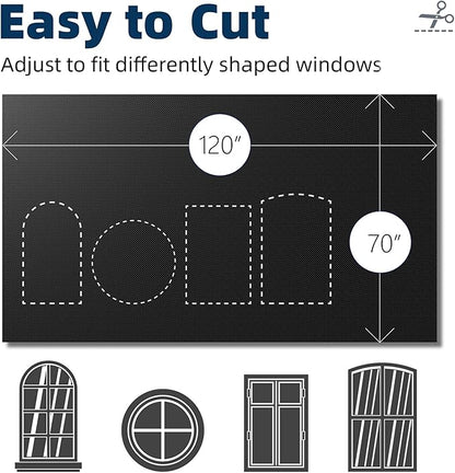 NIGHTON Portable Blackout Curtains 120"×70", Strong Hook and Loop Tape Strips with Adhesive, Cuttable Blackout Window Cover, 100% Black Out Material Blinds for Baby Nursery or Travel - Black