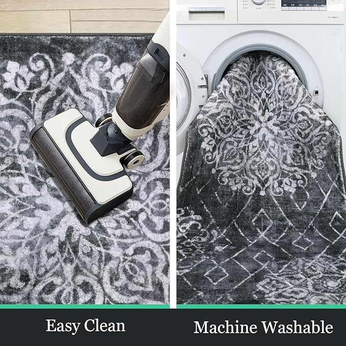 HEBE Hallway Runner Rug 2'x8' Washable Vintage Distressed Area Rugs Non Slip Laundry Rug Runner Boho Floor Carpet Runners for Hallways Entryway Laundry Room Kitchen Bathroom