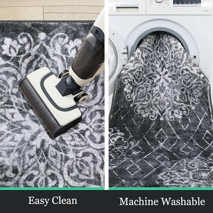 HEBE Hallway Runner Rug 2'x8' Washable Vintage Distressed Area Rugs Non Slip Laundry Rug Runner Boho Floor Carpet Runners for Hallways Entryway Laundry Room Kitchen Bathroom