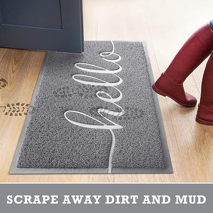 CozyBounty Door Mat Hello Mats Outdoor Indoor Non-Slip Doormat for Entryway Low-Profile Floor Mat for Yard, Garage, High Traffic Areas (30"x17.5", Grey)