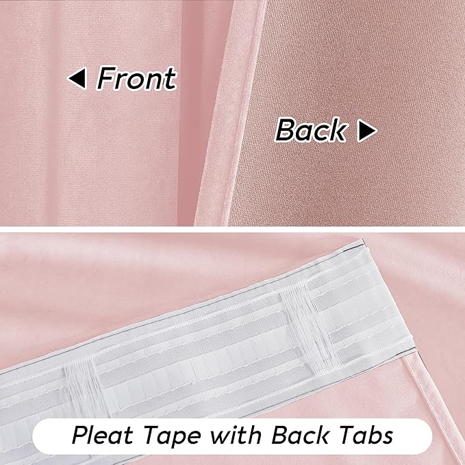 RYB HOME Pink Velvet Curtains 90 inches, Back Tab Soft Fabric Room Darkening Thermal Insulated Luxurious Home Decor Curtains for Living Room Bedroom, W 52" x L 90", 2 Panels Set