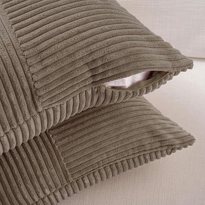 Fancy Homi Set of 2, Light Brown Patchwork Corduroy Decorative Soft Striped Modern Accent Cushion Case Farmhouse Boho Neutral Throw Pillow Covers for Chair Couch Bed Sofa Living Room 20x20 Inch