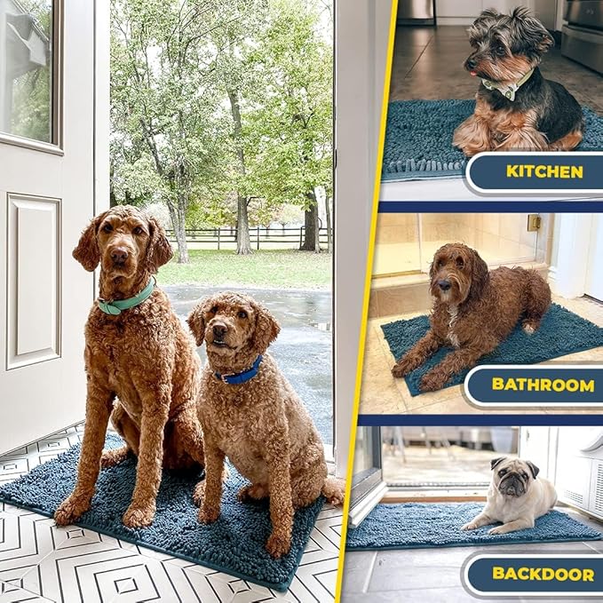 Muddy Mat® | Super Absorbent Door Mat Indoor, Microfiber Quick Dry Chenille Entryway Rug, Non-Slip Front Door Mat, Indoor Mats for Entryway, Machine Washable Pet Rug, Atlantic Blue 36"x60"