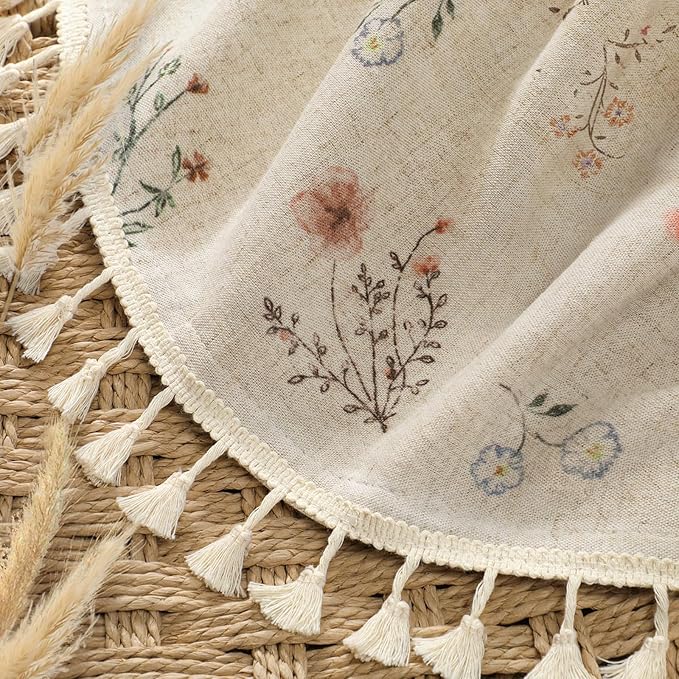 Boho Floral Spring Light Filtering Curtains 63 Inch Length 2 Panels Set, Farmhouse Semi Sheer Bedroom Living Room Vintage