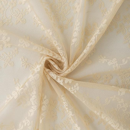 YJ YANJUN Vintage Lace Curtains 54 Inch Length-Victorian Floral Patterns and Scalloped Edges Cottage Core Rustic Style Short Sheer Curtain Panels for Kitchen Small Windows W52 X L54 Beige