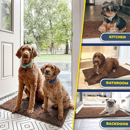 Muddy Mat® | Super Absorbent Door Mat Indoor, Microfiber Quick Dry Chenille Entryway Rug, Non-Slip Front Door Mat, Indoor Mats for Entryway, Machine Washable Pet Rug, Brown 36"x72"