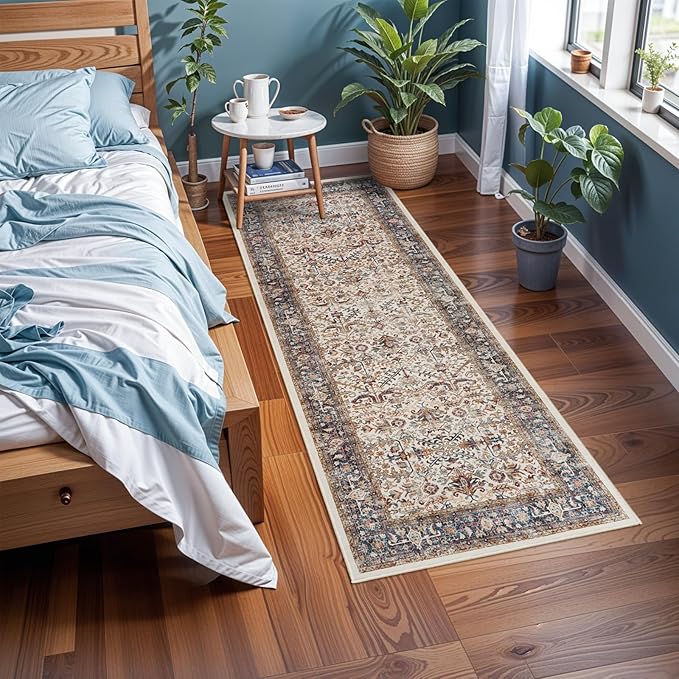 Washable Runner Rug 2x6 - Hallway Runner Rug Kitchen Rugs and Mats Non Skid Washable Waterproof Carpet Runner for Living Room Bedroom Bathroom (Ivory, 2X6)