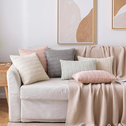 MIULEE Pack of 2 Corduroy Decorative Throw Pillow Covers 18x18 Inch Soft Boho Striped Pillow Covers Modern Farmhouse Home Decor for Sofa Living Room Couch Bed Light Grey