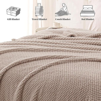 Whale Flotilla King Size Fuzzy Fleece Blanket for Bed, 90x104 Inch Fluffy Warm Soft Jacquard Blankets for All Season, Lightweight and Cozy, Camel