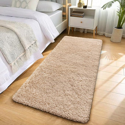 OLANLY 2x6 Machine Washable Runner Rugs for Hallway, Soft Fluffy Shaggy Bedside Rugs for Bedroom, Living Room, Indoor Floor Carpet for Kids Girls and Boys, Nursery Rooms, Home Decor Aesthetic, Beige