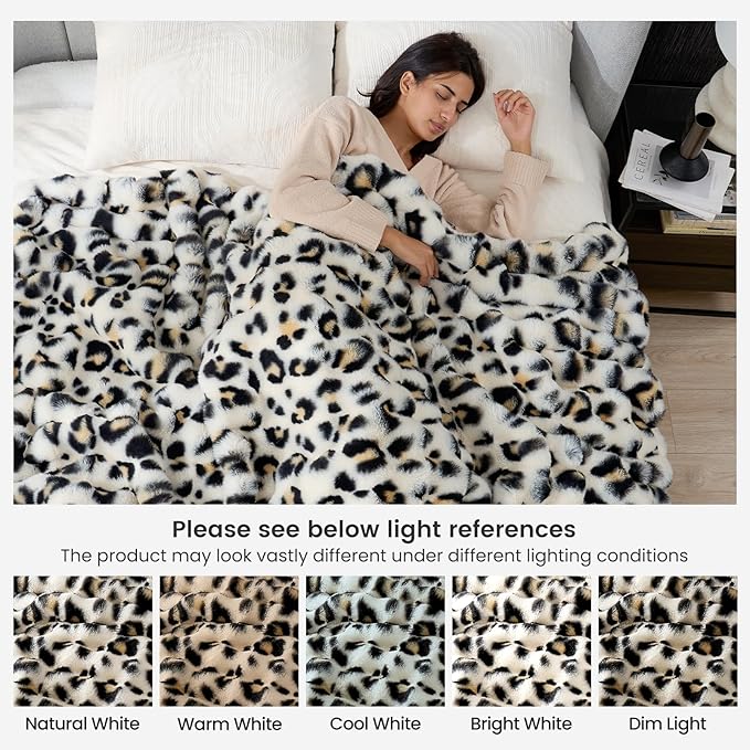 Cozy Bliss Leopard Print Faux Fur Throw Blanket for Couch, Fuzzy Soft Plush Thick Bubble Cheetah Blanket for Sofa Bedroom Living Room, 50x60 Inches