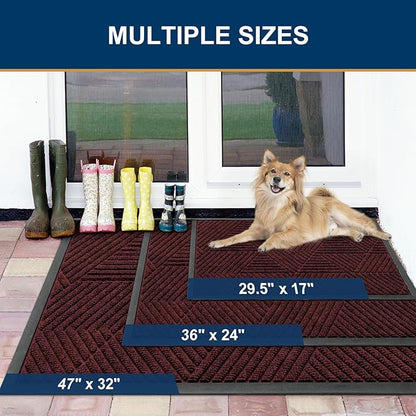 Smiry Front Door Mat Outside Entrance, Heavy Duty Sturdy Natural Rubber Doormat, Trap Dirt and Moisture, Easy Clean Low Profile Welcome Floor Mats for Indoor Outdoor Entry, 47x23 Inch, Dark Red