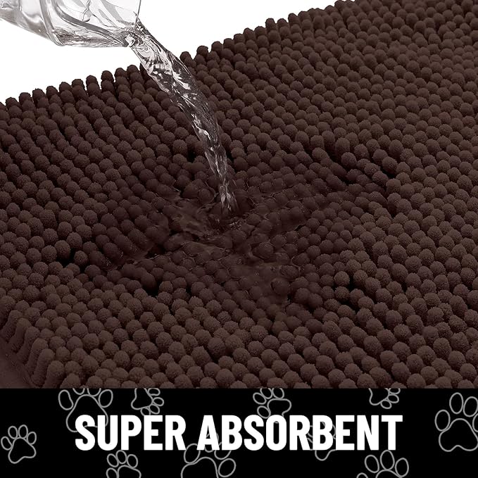 Smiry Dog Door Mat for Muddy Paws, Absorbent Dirt Trapper Non Slip Quick Dry Washable Chenille Mat for Mud Dogs, Entry Rug for Indoor and Outdoor (40x32 Inches, Brown and Black)