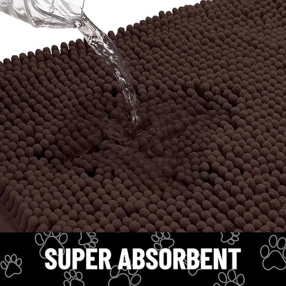 Smiry Dog Door Mat for Muddy Paws, Absorbent Dirt Trapper Non Slip Quick Dry Washable Chenille Mat for Mud Dogs, Entry Rug for Indoor and Outdoor (36x24 Inches, Brown and Black)