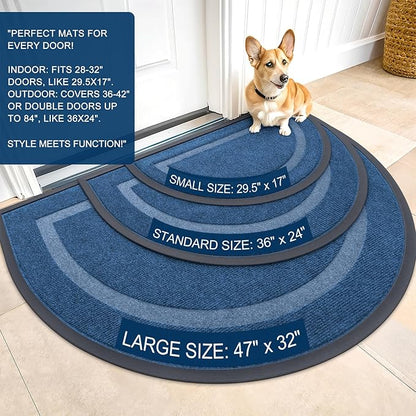 OLANLY Half Circle Door Mat Indoor Outdoor Entrance Welcome, Waterproof All-Season, All-Weather Doormat, Sturdy Natural Rubber, Low Profile, Easy Clean Patio Porch Entryway Mat, 33x21, Light Blue