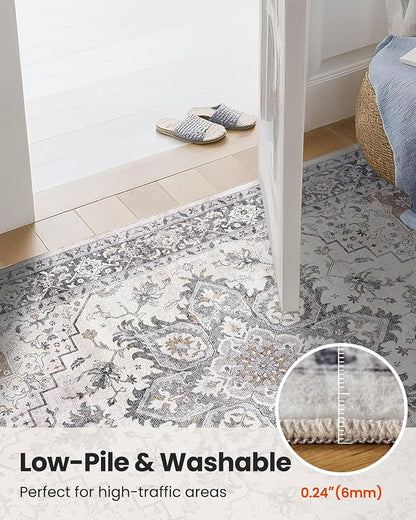 AMADA HOMEFURNISHING 9x12 Washable Area Rug, Low-Profile Large Area Rug with Non-Slip Backing & Durable Edge Binding, Vintage Large Rugs for Living Room, Bedroom & Dinning Room