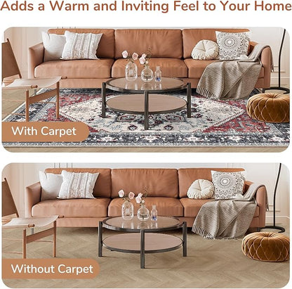 OPPODREAM Soft Area Rugs 4x6, Low-Pile Washable Rugs 4x6 with Non Slip Backing, Faux Cashmere 4 x 6 Throw Carpet, Black & Red
