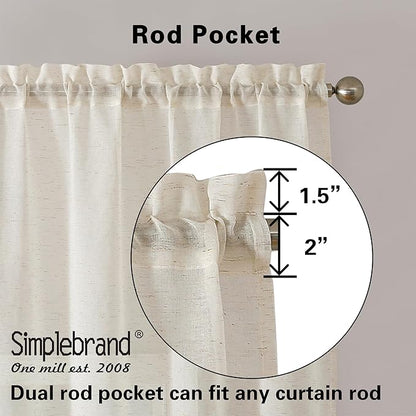 Simplebrand Natural Linen Textured Sheer Curtains 63 Inch Length 2 Panels, Rod Pocket Solid Color Window Sheer Curtain Panels, Elegant Curtains & Drapes for Living Room, Bedroom (40" W x 63" L)